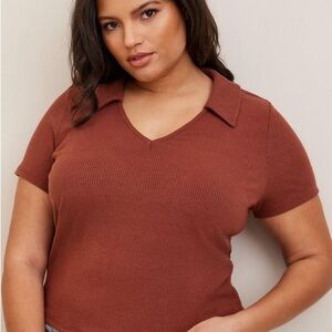 Torrid 0 Rib Collared V-Neck Crop Tee